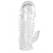 Прозрачная гелевая насадка с шипами и клиторальным отростком - 13 см. - Toyfa Basic - в Подольске купить с доставкой