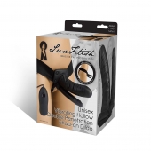 Полый страпон с двумя отростками и вибрацией Unisex Vibrating Hollow Strap-On Double Penetrating Dildo - 17,8 см. - Lux Fetish - купить с доставкой в Подольске