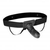Чёрный полый страпон с вибрацией Unisex Vibrating Hollow Strap-On - 14 см. - Lux Fetish - купить с доставкой в Подольске