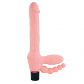 Телесный безремневой страпон с анальным отростком - Erowoman-Eroman - купить с доставкой в Подольске