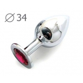 Коническая серебристая анальная втулка с малиновым кристаллом - 8,2 см. - Anal Jewelry Plug - купить с доставкой в Подольске
