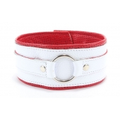 Бело-красный кожаный ошейник - БДСМ Арсенал - купить с доставкой в Подольске