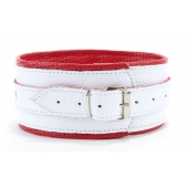 Бело-красный кожаный ошейник - БДСМ Арсенал - купить с доставкой в Подольске