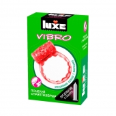 Розовое эрекционное виброкольцо Luxe VIBRO  Поцелуй стриптизёрши  + презерватив - Luxe - в Подольске купить с доставкой