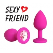 Розовая конусовидная анальная пробка с розовым кристаллом - 7,3 см. - 1137 - купить с доставкой в Подольске