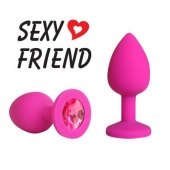 Розовая конусовидная анальная пробка с малиновым кристаллом - 7,3 см. - 1137 - купить с доставкой в Подольске