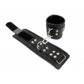 Черные кожаные наручники с заклепками с фиксацией липучками - Notabu - купить с доставкой в Подольске
