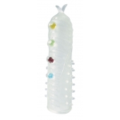 Закрытая белая насадка на пенис Crystal Sleeve с шариками и усиками - Erowoman-Eroman - в Подольске купить с доставкой