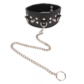 Черный ошейник с шипами и металлическим поводком-цепочкой - Notabu - купить с доставкой в Подольске