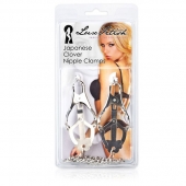 Металлические зажимы на соски в форме клевера с цепочкой - Lux Fetish - купить с доставкой в Подольске
