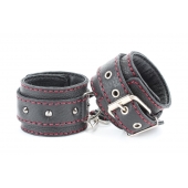 Черные оковы с шипами и контрастной строчкой - БДСМ Арсенал - купить с доставкой в Подольске