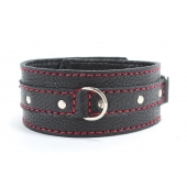 Черный ошейник из натуральной кожи с красной строчкой и кольцом - БДСМ Арсенал - купить с доставкой в Подольске