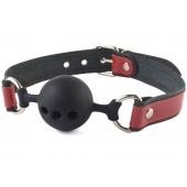 Кляп-шар на черно-красных кожаных ремешках - Sitabella - купить с доставкой в Подольске