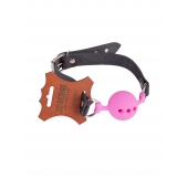 Розовый кляп-шар на черных кожаных ремешках - Sitabella - купить с доставкой в Подольске