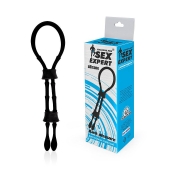 Черное силиконовое эрекционное кольцо-лассо с двумя утяжками - Sex Expert - в Подольске купить с доставкой