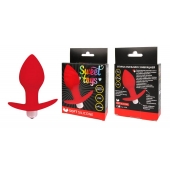 Красная коническая анальная вибровтулка с ограничителем - 8 см. - Bior toys