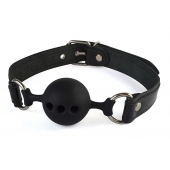 Силиконовый кляп-шар с ремешками из натуральной кожи черного цвета - Sitabella - купить с доставкой в Подольске