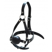 Черный кляп-шар со сбруей на голову из кожи - Sitabella - купить с доставкой в Подольске