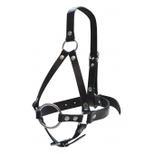 Кляп-рамка со сбруей на голову из черных кожаных ремешков - Sitabella - купить с доставкой в Подольске