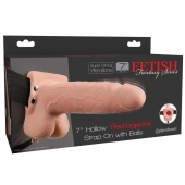 Телесный перезаряжаемый вибрострапон 7  Hollow Rechargeable Strap-on with Balls - 20,3 см. - Pipedream - купить с доставкой в Подольске