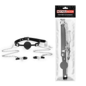 Черный кляп-шарик с зажимами на соски на металлической цепочке - Notabu - купить с доставкой в Подольске