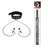 Черный ошейник с зажимами на соски на цепочке - Notabu - купить с доставкой в Подольске