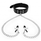 Черный ошейник с зажимами на соски на цепочке - Notabu - купить с доставкой в Подольске