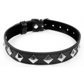 Черный ошейник с серебристыми ромбиками - Notabu - купить с доставкой в Подольске