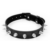 Черный ошейник с серебристыми шипами - Notabu - купить с доставкой в Подольске