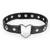 Черный ошейник с серебристыми ромбиками и сердечком - Notabu - купить с доставкой в Подольске