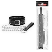 Черный ошейник на металлическом поводке с ручкой-петлей - Notabu - купить с доставкой в Подольске