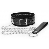 Черный ошейник на металлическом поводке с ручкой-петлей - Notabu - купить с доставкой в Подольске