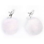 Зажимы для сосков с белым пушком - Notabu - купить с доставкой в Подольске