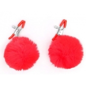 Зажимы для сосков с красным пушком - Notabu - купить с доставкой в Подольске