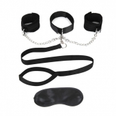 Чёрный ошейник с наручниками и поводком Collar Cuffs   Leash Set - Lux Fetish - купить с доставкой в Подольске