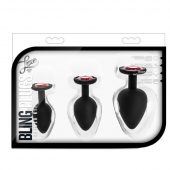 Набор черных анальных пробок с красным кристаллом-сердечком Bling Plugs Training Kit - Blush Novelties - купить с доставкой в Подольске
