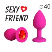 Ярко-розовая анальная пробка с красным кристаллом - 9,5 см. - 1137 - купить с доставкой в Подольске