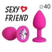 Ярко-розовая анальная пробка с сиреневым кристаллом - 9,5 см. - 1137 - купить с доставкой в Подольске