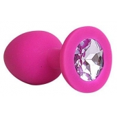 Ярко-розовая анальная пробка с сиреневым кристаллом - 9,5 см. - 1137 - купить с доставкой в Подольске