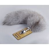 Серебристая анальная пробка с натуральным хвостиком - Sitabella - купить с доставкой в Подольске