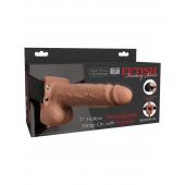 Кофейный перезаряжаемый вибрострапон 7  Hollow Rechargeable Strap-on with Balls - 20,3 см. - Pipedream - купить с доставкой в Подольске