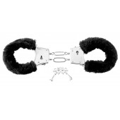 Меховые чёрные наручники Beginner s Furry Cuffs - Pipedream - купить с доставкой в Подольске