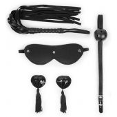 Эротический набор в черном цвете: маска, кляп, пэстисы, плётка - Notabu - купить с доставкой в Подольске