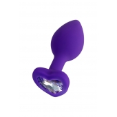 Фиолетовая анальная втулка Diamond Heart с прозрачным кристаллом - 7 см. - ToyFa - купить с доставкой в Подольске