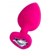 Розовая анальная втулка Diamond Heart с прозрачным кристаллом - 9,5 см. - ToyFa - купить с доставкой в Подольске