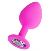 Розовая анальная втулка Brilliant с прозрачным кристаллом - 7 см. - ToyFa - купить с доставкой в Подольске