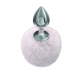 Серебристая анальная пробка с белым пушистым хвостиком Twinkle - Lola Games - купить с доставкой в Подольске