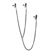 Черные зажимы на соски и клитор на цепочке DELUXE NIPPLE   CLIT CLAMPS - Dream Toys - купить с доставкой в Подольске