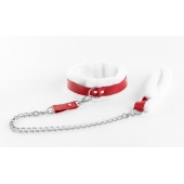 Бело-красный ошейник из натуральной кожи с нежным мехом - БДСМ Арсенал - купить с доставкой в Подольске