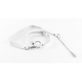 Белый чокер из натуральной кожи с поводком - БДСМ Арсенал - купить с доставкой в Подольске